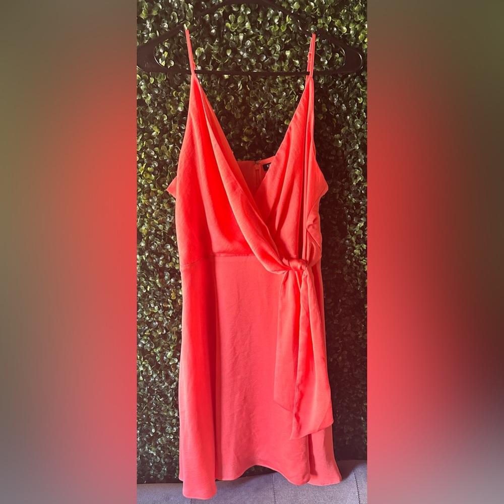Express Coral Flowy Strap Tie Side Mini Dress